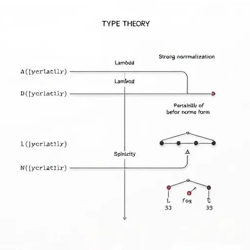 An abstract illustration of type theory concepts showing two parallel pathways: one representing strong normalization as a smooth, complete flow from a lambda calculus expression to a final normal form, and the other representing weak normalization as a partially completed flow that may pause before reaching normal form. Include symbolic elements like lambda symbols, type arrows, and branching diagrams, using a clean, minimalistic visual style with subtle gradients and soft lighting.