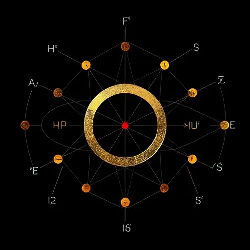 An abstract representation of algebraic structures and ideals in ring theory, featuring interconnected geometric shapes and symbols that represent mathematical concepts such as rings, ideals, and algebraic numbers. The image should convey a sense of order and symmetry, with a focus on the relationships between different elements.