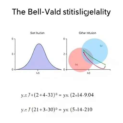 A visual representation of the Bell-Vald statistical inequality. Depict two sets of data, one with a clearly defined distribution and the other with a more dispersed distribution. Show a visual comparison of their variances, illustrating how the inequality relates to the relationship between these variances. Use abstract shapes and colors to represent the data and statistical concepts.
