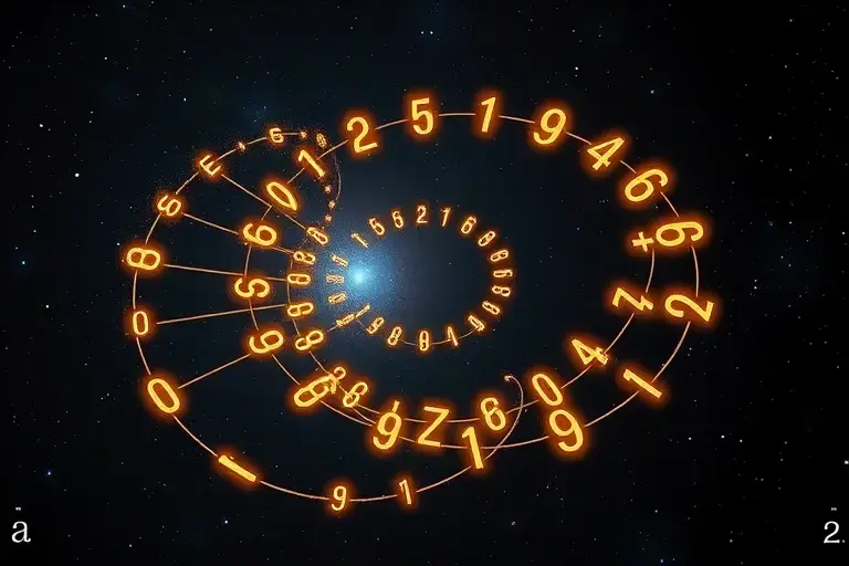 An abstract visual representation of Zermelo's well-ordering theorem applied to the set of real numbers, showing a surreal, infinite spiral of glowing real numbers (like π, e, √2, etc.) being gently but impossibly ordered into a single ascending sequence that defies intuitive continuity — the numbers appear to float in a dark cosmic void, connected by faint golden threads forming a well-ordered chain that loops paradoxically back on itself, suggesting the counterintuitive nature of the theorem;