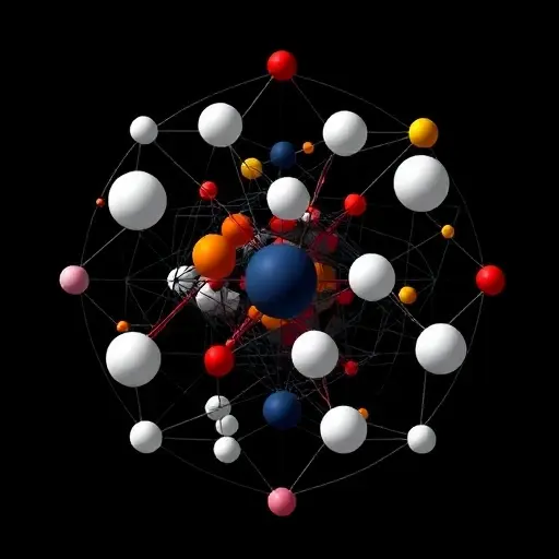 Abstract geometric representation of Banach and Hilbert spaces. Depict a complex, interwoven network of interconnected spheres and lines, symbolizing the abstract nature of these mathematical spaces. Use contrasting colors to differentiate elements, suggesting the distinct properties of each space. Focus on visual harmony and spatial relationships rather than literal depictions.