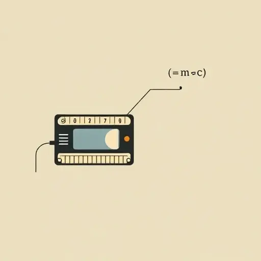 A minimalist illustration showing a vintage Turing machine tape with symbols and a lambda calculus expression floating beside it, connected by a subtle line, in the smallHQ style