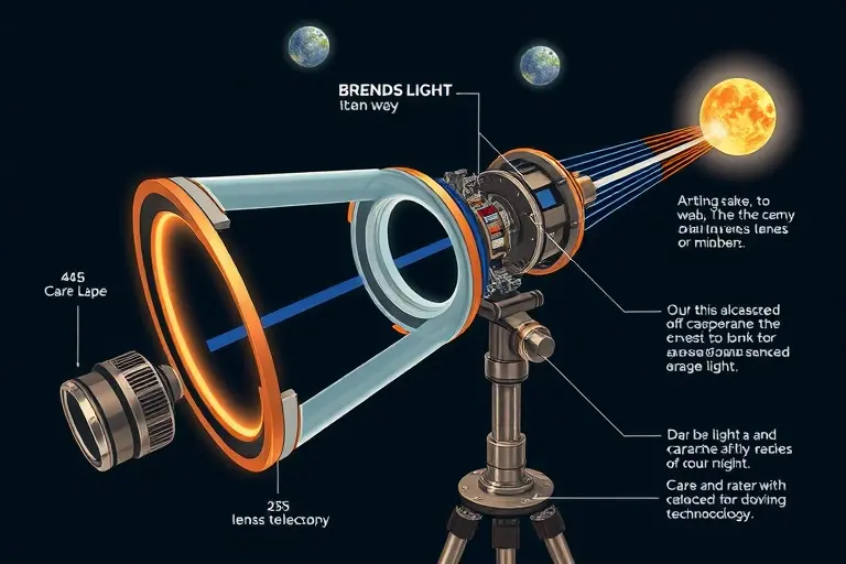 A detailed illustration of an Aragoscope, a futuristic telescope without lenses or mirrors, showcasing its unique design and how it bends light using advanced technology. The image should highlight the innovative structure and the concept of capturing distant celestial objects without traditional optical components.