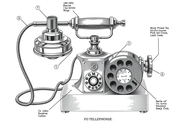 A detailed illustration of the 1861 telephone invented by Philipp Reis, showcasing its unique design and components. The image should highlight the historical significance and the innovative features of the device, emphasizing its role as a groundbreaking invention of its time.