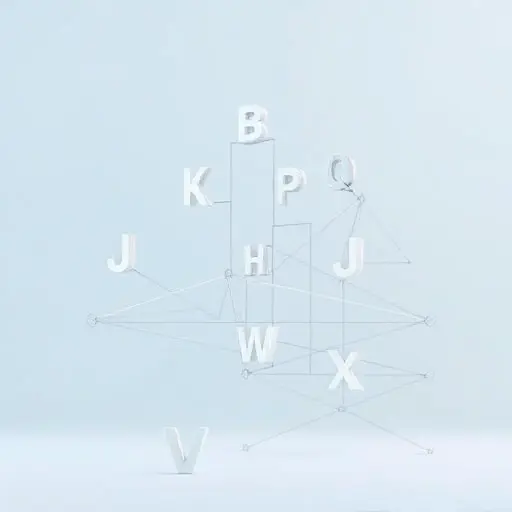 An abstract representation of constructive objects theory, featuring symbolic alphabets and words as foundational elements of constructivity — floating geometric letters forming interconnected structures, minimalist lines suggesting logical frameworks, soft gradients of blue and gray, no text or numerals visible, purely visual metaphor of language as building blocks of constructive systems
