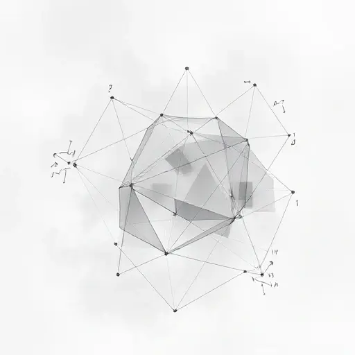 An abstract visual representation of weak regularity in modern set theory influencing non-deterministic sets, featuring translucent, interwoven geometric forms suggesting logical dependencies, with faint symbolic traces of choice functions and well-founded hierarchies dissolving into probabilistic clouds, evoking tension between determinism and indeterminism, in a minimalist, high-detail monochrome palette with subtle gradients of gray and blue