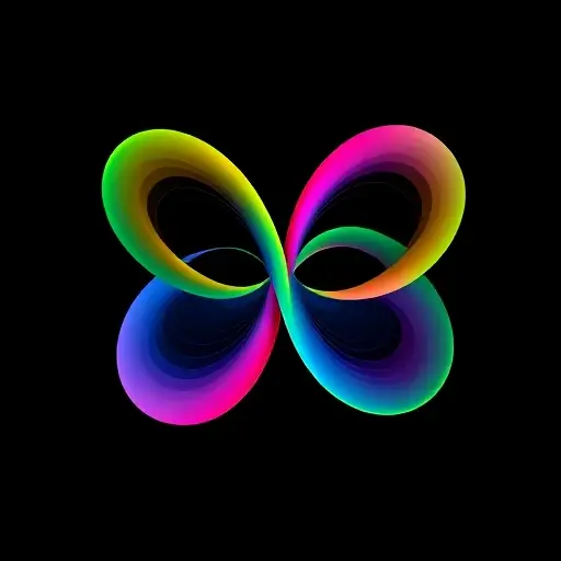 A visual representation of the Lorenz attractor. Depict the three intertwined, butterfly-like curves in a vibrant color palette, showcasing the chaotic yet predictable nature of the system. The background should be a dark, neutral tone to emphasize the attractor's form.