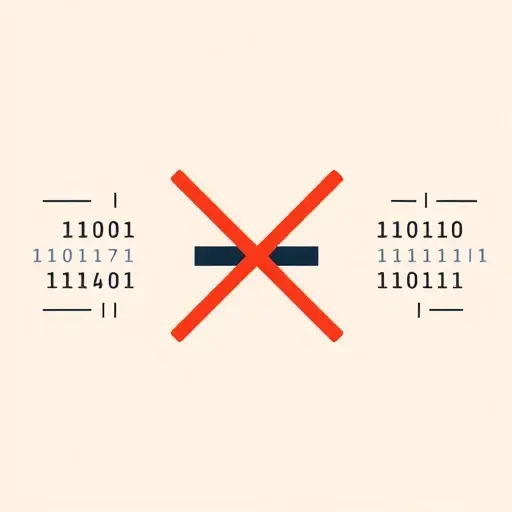 A minimalist mathematical illustration showing a set with a bold '∅' symbol crossed out by a red slash, surrounded by subtle binary code patterns and abstract logic gates, rendered in clean vector lines and muted tones