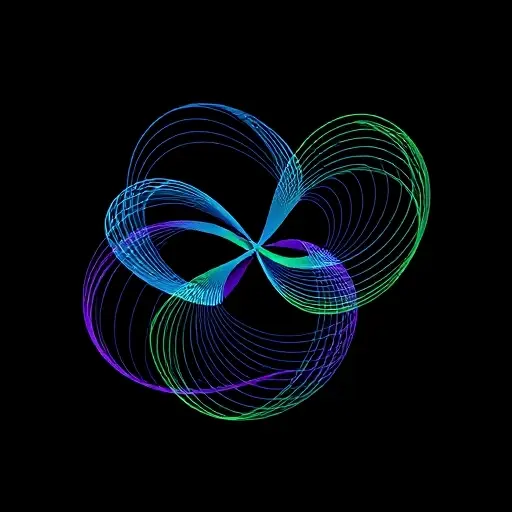 A visually striking representation of the Lorenz attractor. Depict the three intertwined, butterfly-like filaments in a vibrant color palette, perhaps using shades of blue, green, and purple. The background should be a dark, neutral color to emphasize the attractor's form. Focus on the complex, yet deterministic, nature of the chaotic system.