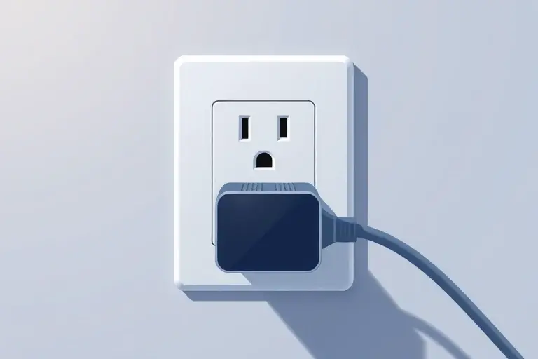 A high-quality illustration showing a modern electrical outlet with a sleek network filter plugged in, clean lines, bright lighting, and a minimalist design emphasizing safety and technology, no text or symbols