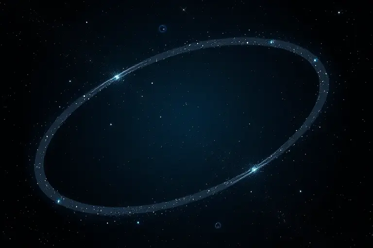 A vast cosmic void in deep space, showing the dark emptiness between galaxy filaments, with faint distant galaxies and a subtle web of intergalactic matter surrounding the void, rendered in realistic high-resolution astronomical style.
