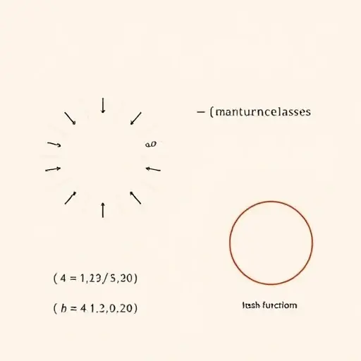 A minimalist educational illustration showing abstract mathematical concepts of modular arithmetic and hash functions, featuring a circular ring diagram with labeled congruence classes, a hash function mapping arrows, and a clean ring of integers modulo n visualization, all in a simple line art style with muted colors