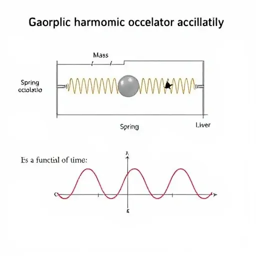A visual representation of a simple harmonic oscillator. Depict a mass attached to a spring, oscillating back and forth. Show the position of the mass at different points in its oscillation, illustrating the concept of equilibrium and amplitude. Include a graph showing the position of the mass as a function of time, demonstrating the sinusoidal nature of the motion.