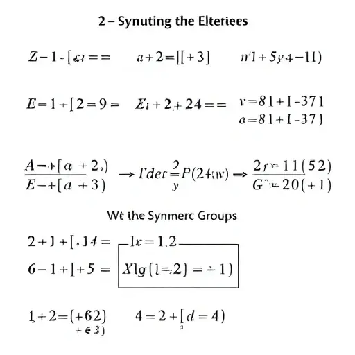 A symbolic illustration representing the Abel–Ruffini theorem, Galois theory, and the structure of symmetric groups, featuring abstract algebraic symbols like permutations, group elements, and equations, rendered in a clean, educational style