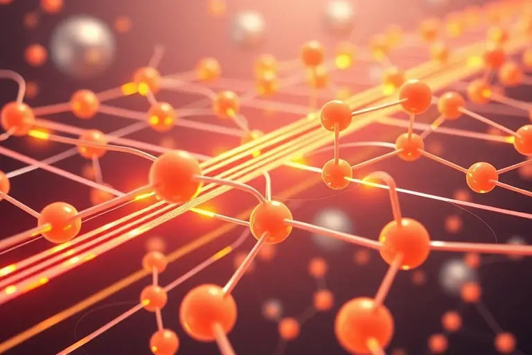 A high-quality scientific illustration showing atomic conductors guiding quantum particles in a frictionless flow, with elegant quantum pathways and subtle atomic lattice structures, rendered in a clean technical style with precise lines and soft lighting