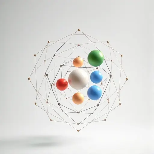 Abstract representation of hierarchical mathematical concepts. Depict interconnected geometric shapes (spheres, cubes, tetrahedra) of varying sizes and colors, arranged in a nested structure to symbolize different levels of mathematical abstraction. Use subtle gradients and lighting to create a sense of depth and complexity. Focus on the relationships between the shapes rather than individual details.