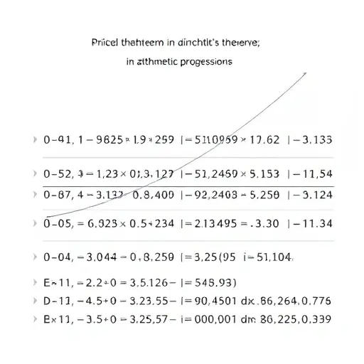An abstract mathematical illustration representing Dirichlet's theorem on primes in arithmetic progressions, featuring symbolic elements such as modular arithmetic patterns, prime number sequences aligned in arithmetic progressions, and subtle representations of Dirichlet characters as periodic functions or color-coded residue classes, all rendered in a clean, minimalist, high-quality style suitable for theoretical number theory