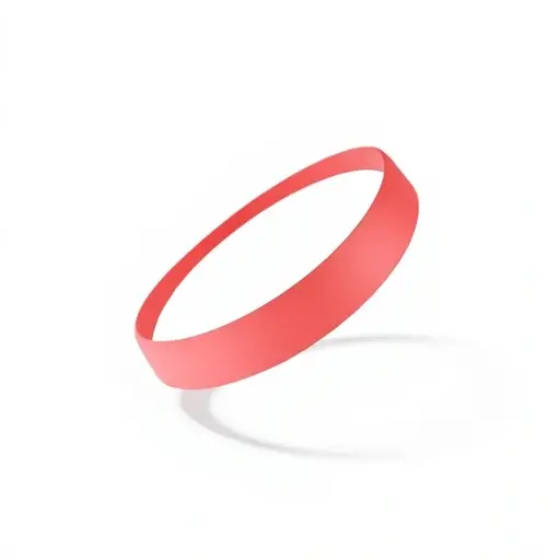 A detailed illustration of a Möbius strip with a continuous red line tracing its single surface, showing the half-twist and the non-orientable topology, set against a clean white background with soft shadows to emphasize the 3D form, no text, labels, or numbers present