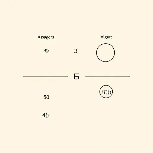 A minimalist illustration of a mathematical concept showing associative rings and rings of integers, featuring abstract algebraic structures like rings and integers in a clean, symbolic style