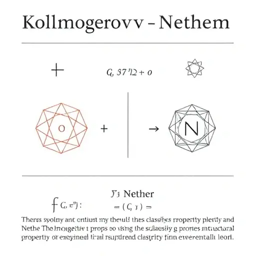 A scholarly illustration representing the Kolmogorov-Nether theorem and its significance in classifying structural properties, featuring abstract mathematical symbols, geometric patterns, and elegant typography, rendered in a clean, minimalistic style