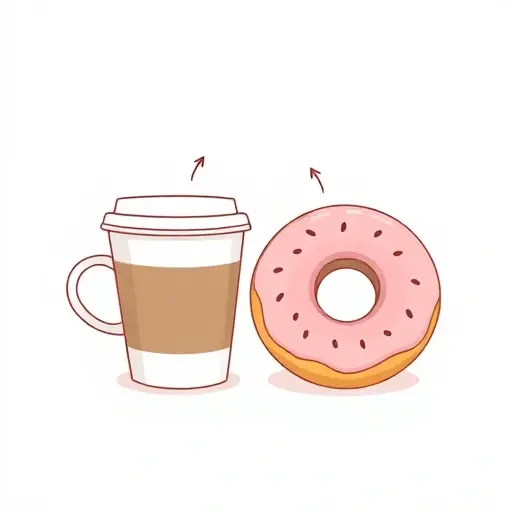 A simple, clean illustration showing a coffee cup and a donut side by side, with subtle arrows indicating they are topologically equivalent (one hole each), rendered in a minimalist line-art style with soft pastel colors, no text, no labels, no background details, just the two objects on a plain white surface