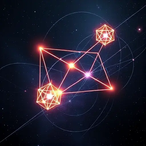 An abstract, futuristic illustration of a superalgebraic landscape: glowing, intertwined geometric structures representing radical ideals, with ethereal, semi-transparent supersymmetric patterns weaving through a dark, star‑filled background. The composition should evoke deep mathematical concepts without any visible text, letters, or numbers, using a sleek, high‑detail style.