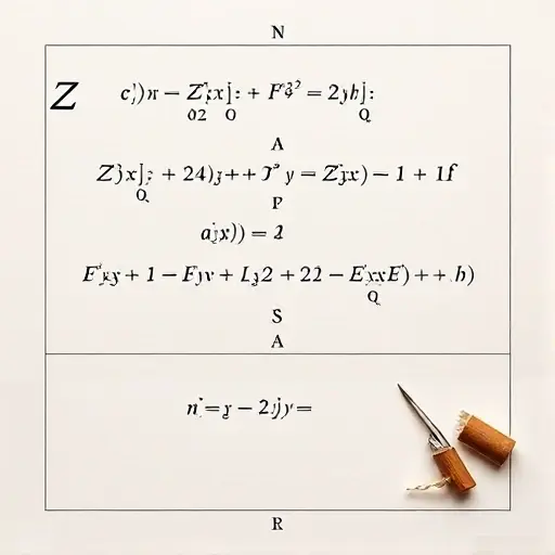 A symbolic representation of David Hilbert's proof of the finite basis theorem in classical invariant theory: an abstract mathematical scene showing algebraic forms, polynomial invariants, and a logical flow of deduction, with subtle visual motifs of 19th-century German mathematical notation, quill pens, parchment scrolls, and geometric symmetry suggesting invariance under group actions — rendered in a clean, precise, high-detail smallHQ style, evoking the rigor and elegance of early 20th-centur
