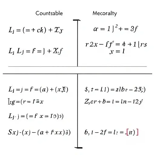 A visual representation of the Löwenheim-Skolem theorem in first-order logic, depicting abstract mathematical symbols and structures such as sets, relations, and functions. The image should convey the idea of countable and uncountable models, with a focus on the interplay between syntax and semantics in logical theories.