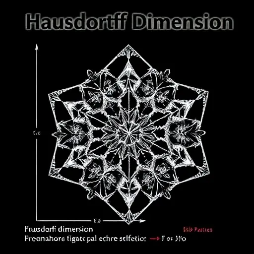 A visual representation of the Hausdorff dimension concept, depicting a fractal pattern such as the Koch snowflake or the Sierpinski triangle. The image should illustrate the self-similarity and complexity of fractals, highlighting the iterative process that generates these structures. The focus should be on the geometric shapes and their intricate details, emphasizing the mathematical beauty and complexity of fractal geometry.