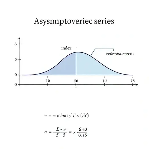 A visual representation of an asymptotic series convergence. Depict a curve approaching a horizontal asymptote. Include a shaded region representing the error or remainder term, gradually shrinking towards zero. The x-axis should represent the index of the series, and the y-axis should represent the value of the series term.