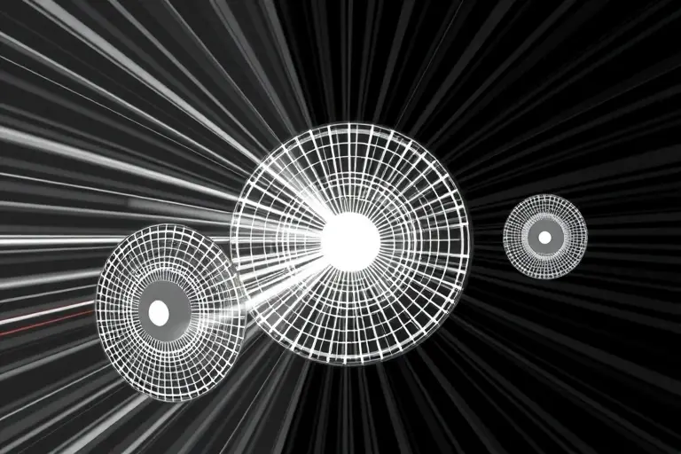 A detailed illustration of Fresnel zone plates, showcasing their unique circular patterns and how they diffract light to focus it without using traditional lenses. The image should depict the plates in various sizes and angles to highlight their ability to manipulate light in ways that seem to defy conventional physics. Include a background with light rays converging and diverging to demonstrate the optical effects.