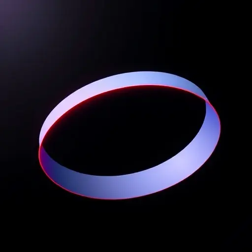 A detailed illustration of a Möbius strip with a single continuous boundary line highlighted in bright red, showing its non-orientable surface with a subtle gradient shading from light blue to purple, floating in a dark void with soft ambient lighting, emphasizing the topological property that the boundary is a single closed curve despite the strip having only one side
