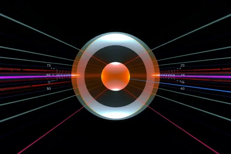 A high-resolution scientific illustration showing a proton with a subtle, glowing radius measurement overlay, surrounded by spectroscopic equipment like diffraction gratings and spectral lines, conveying precision and consensus in proton radius research, clean background, no text or numbers