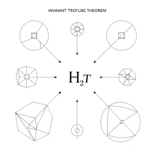 A conceptual illustration of the theoretical foundations of invariant theory and Hilbert's theorem. Depict abstract geometric shapes and patterns representing invariants, with a central focus on a symbolic representation of Hilbert's theorem. Use a minimalist and academic style to convey the complexity and elegance of the mathematical concepts.