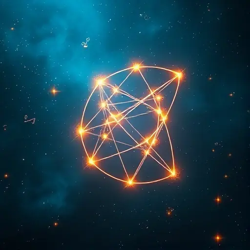 A conceptual and artistic representation of advanced mathematics. A glowing, complex geometric structure resembling an elliptic curve and a modular form intersecting in a cosmic void. Shimmering mathematical symbols and golden ratios floating in a deep indigo space with sparks of light, symbolizing the bridge between number theory and modern algebra. Cinematic lighting, hyper-detailed, ethereal atmosphere, 8k resolution.
